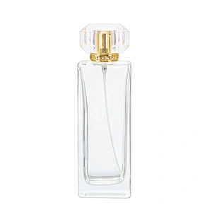 Glass Perfume Bottle Mist Sprayer Manufacturer 50ml Square Clear Crystal with Gold Aluminum Crystal White Material Personal Care