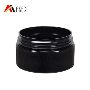 Wholesale empty black 80ml 100ml PET plastic cosmetic face cream jar packaging with black plastic screw cap and white liner