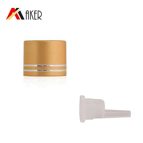 China factory luxury 2 rims gold aluminum covered 18mm screw cap with retarder for glass essential oil bottle