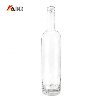 750ml empty round shape wine bottle custom luxury frosted clear glass vodka bottle manufacturers with cork