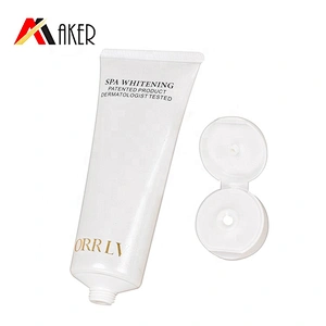 Empty round white 100ml cosmetic LDPE plastic face wash cream packaging tube with flip top lid