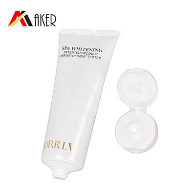 Empty round white 100ml cosmetic LDPE plastic face wash cream packaging tube with flip top lid