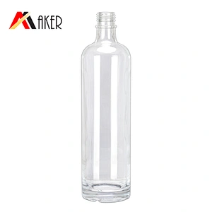 Custom / Wholesale empty clear 750ml boston round shape glass / whisky / brandy / vodka bottles with cork