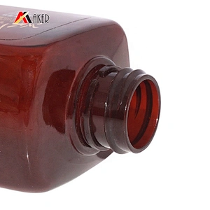 Custom 400ml amber square PET plastic empty shampoo lotion bottle with luxurious gold aluminum covered lotion pump