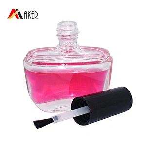 Unique shape empty 15ml clear cosmetic glass nail polish bottle with black screw cap and brush