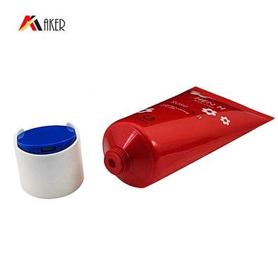 Empty 50ml soft red pearl body lotion plastic cosmetic packaging tube with disc cap
