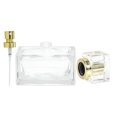 Manufacturer of customized luxury square perfume bottle with color aluminium mist sprayer for perfume
