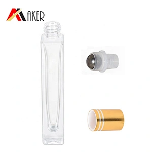 Wholesale empty clear square tall glass roll on bottle perfume bottle 10ml with stainless steel roller ball