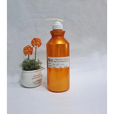 Factory supply wholesale 850ml green orange PET plastic shower gel bottle with lotion pump