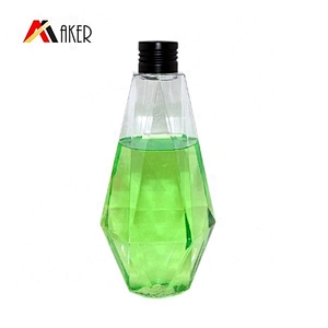 New design 300ml rhombus shape PETG plastic cosmetic lotion bottle with black aluminum screw cap