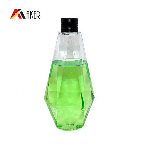 New design 300ml rhombus shape PETG plastic cosmetic lotion bottle with black aluminum screw cap