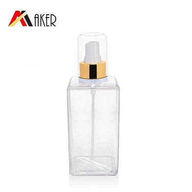 Body Lotion Bottle Aluminum Covered Lotion Pump or Mist Sprayer Clear Square PETG Plastic New 2019 Design 250ml with Rose Gold