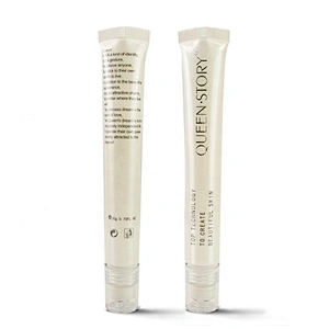 Factory 20g white LDPE plastic cosmetic massage roller tube with roller ball applicator and clear plastic screw cap