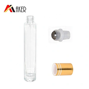 New arrival round shape empty clear 8ml glass roll on perfume bottle with gold cap and stainless steel roller