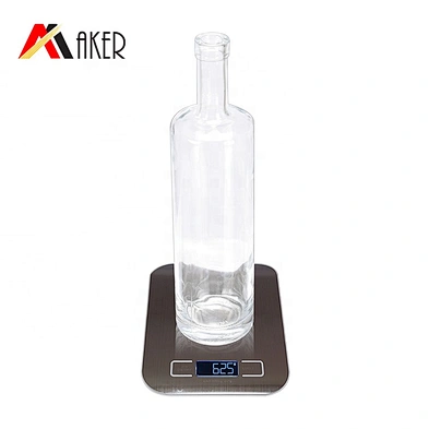 Hot sale classical round crystal 750ml empty glass vodka wine bottle with cork