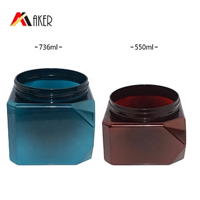 Custom 550ml 700ml Blue Amber PET Hair Care Packaging Cosmetic Plastic Cream Jar with Lid