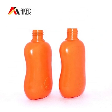 Orange color special shape 100ml PE plastic baby shampoo bath bottle wholesale