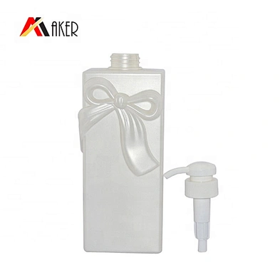 Special design white 900ml HDPE plastic shampoo lotion bottle with bow knot and lotion pump