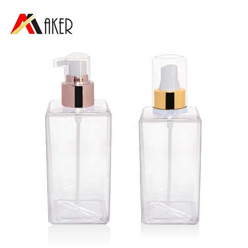 Body Lotion Bottle Aluminum Covered Lotion Pump or Mist Sprayer Clear Square PETG Plastic New 2019 Design 250ml with Rose Gold