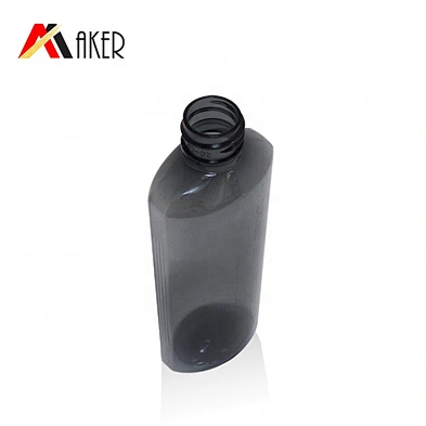 New arrival 100ml semi-transparent black plastic PET bottle for cosmetic packaging with rose gold luxury screw cap