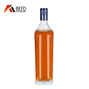 Empty round clear 750ml rum glass wine bottle with aluminum cap