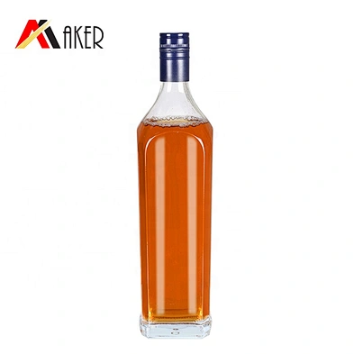 Empty round clear 750ml rum glass wine bottle with aluminum cap
