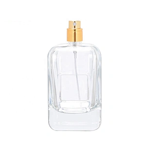 Luxury 100ml clear square shape glass perfume bottle with gold aluminum sprayer