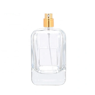 Luxury 100ml clear square shape glass perfume bottle with gold aluminum sprayer