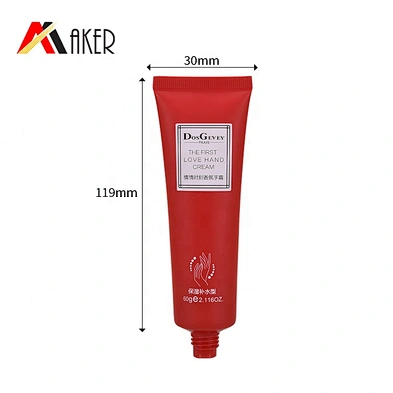 Newest design cosmetic packaging 60g empty red plastic hand cream tube
