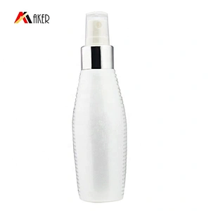 Luxury 100ml PET white cosmetic facial toner plastic spray bottle with anodized aluminum sprayer