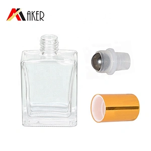 Empty clear 15 ml square oil perfume roll on glass bottle with gold aluminum cap