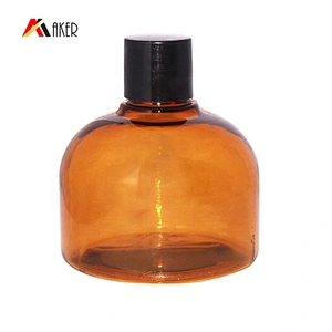 Factory price 90ml round amber PETG plastic massage essential oil bottle with black pp screw cap