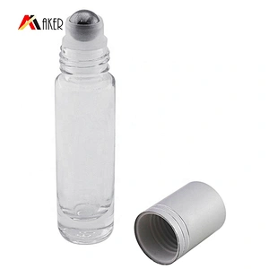 Factory price clear custom round 5ml perfume essential oil glass roll on bottle with stainless steel roller