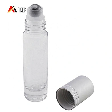 Factory price clear custom round 5ml perfume essential oil glass roll on bottle with stainless steel roller