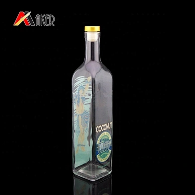 Empty Clear 750ml Square Vodka Liquor Glass Wine Bottles with Rubber Stopper Crystal White Material Beverage