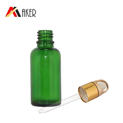 Factory wholesale Low MOQ 30ml empty round green cosmetic essential oil glass dropper bottle