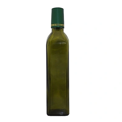 Empty 500ml dark green square glass olive oil bottle with sealing