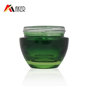 2019 New design 15ml 50ml luxury gradient green cosmetic glass cream jar with black screw lid and inner cap