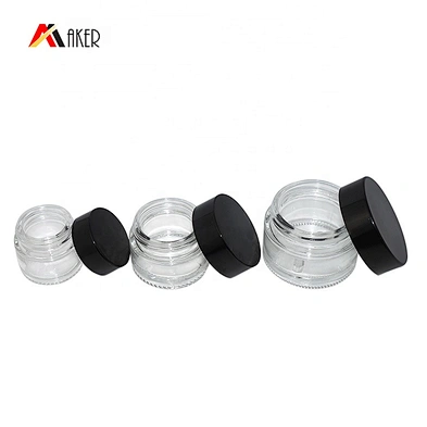 Mini size empty clear round 9ml 10ml 20ml cosmetic glass cream jar with black screw cap