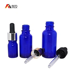 Wholesale 10ml 30ml 1oz blue essential oil glass dropper bottle with aluminum dropper