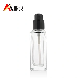 Newest design empty clear square shape 40ml luxury lotion glass bottle with pump
