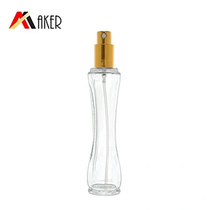 Slim shape 50ml empty clear crystal perfume glass bottle packaging with gold aluminum mist sprayer and whole cover aluminum cap