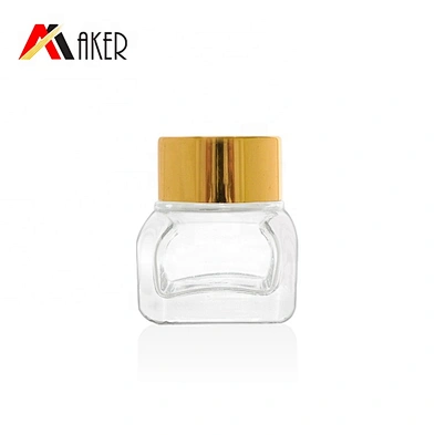 Newest design 15ml square shape empty clear glass jar for face cream with wooden lid