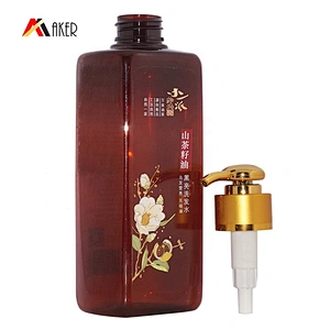 Custom 400ml amber square PET plastic empty shampoo lotion bottle with luxurious gold aluminum covered lotion pump