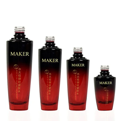 Empty Black Gradient Red 30ml 50ml 100ml 130ml Cosmetic Bottle Packaging Lotion Glass Skincare Container Sets