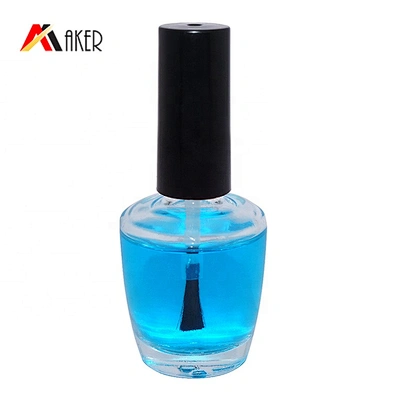 wholesale empty clear 15ml oval nail polish glass bottle with black brush screw cap