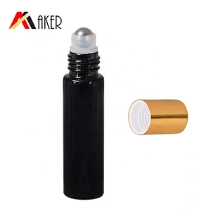 Wholesale round black 10ml glass oil perfume roll on bottle with gold color cap