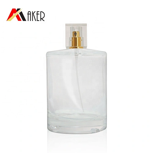 China factory empty 100ml clear cylinder glass perfume bottle packaging with gold aluminum sprayer