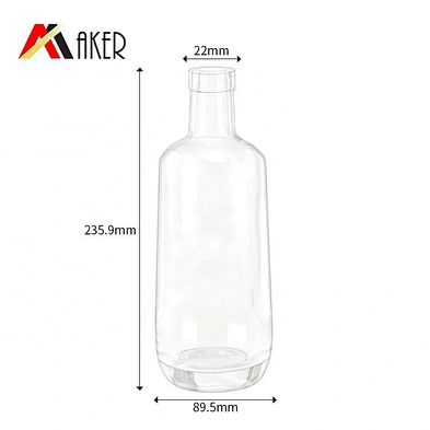 New arrival round shape 700ml clear empty glass liquor bottle with electroplating gold stopper