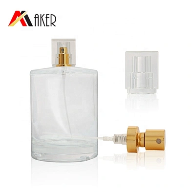 China factory empty 100ml clear cylinder glass perfume bottle packaging with gold aluminum sprayer